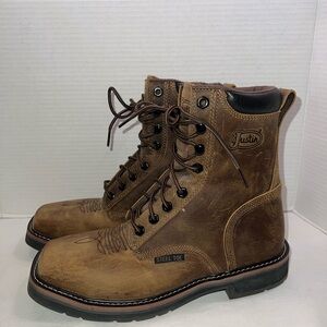 💥💥💥 Justin Men's Pulley 8" Steel Toe Lace Up Western Work Boot Brown Size 7 1/2